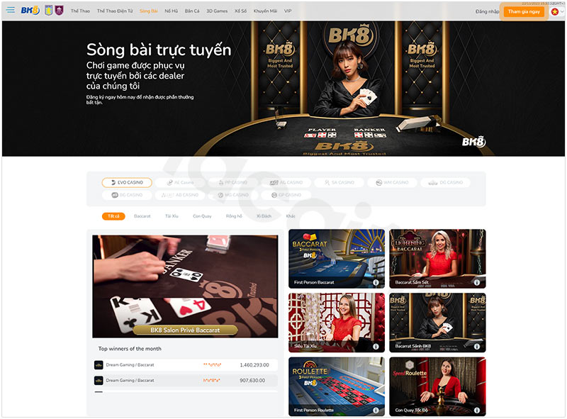 Casino trực tuyến BK8 vô cùng đa dạng với nhiều game đặc sắc