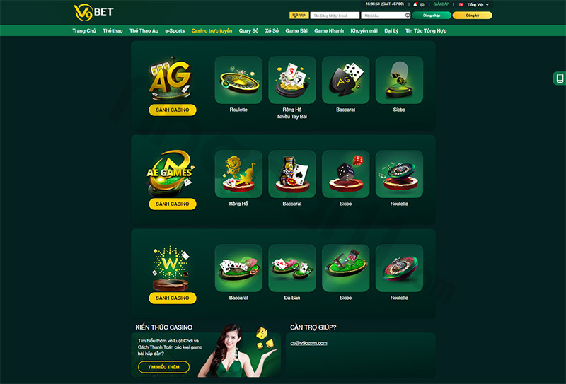 Sảnh casino trực tuyến V9Bet có vô số trò chơi hấp dẫn