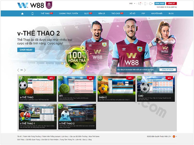 Sảnh thể thao tại trang web w88 rất đa dạng